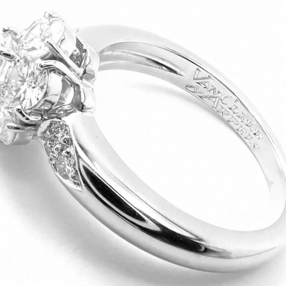 Authentic! Van Cleef & Arpels Platinum Diamond Fleurette Flower Ring - Picture 6 of 11